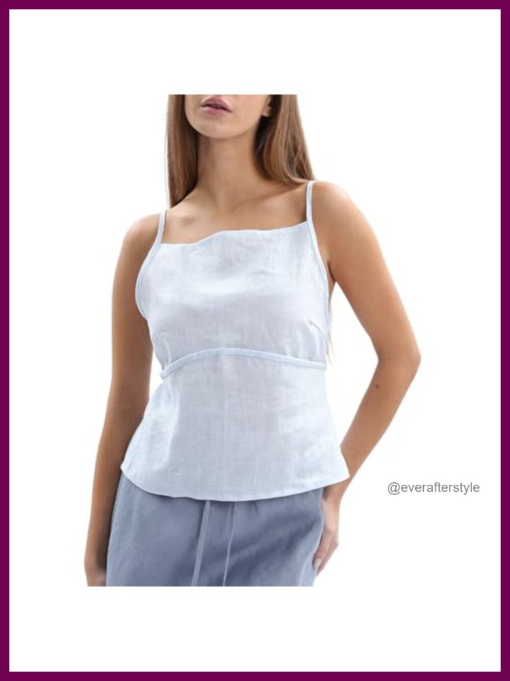 100% Linen Backless Square Neck Tank Top Adjustable Strap Slim Fit Cami